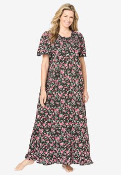Long Floral Print Cotton Gown