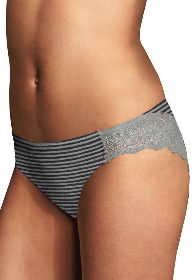 Comfort Devotion® Lace Back Tanga Panty, STEEL STRIPE BLACK, hi-res image number 0
