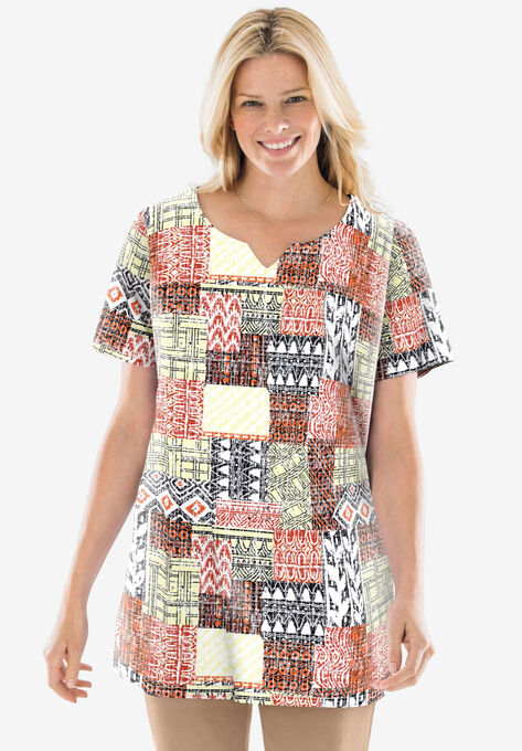 Print Patchwork Knit Tunic, PUMPKIN GEO PATCHWORK, hi-res image number null