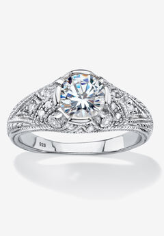 Silver Vintage Style Engagement Anniversary Ring Cubic Zirconia