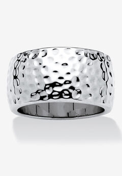 Hammered Silvertone Wide Band Ring (10mm)