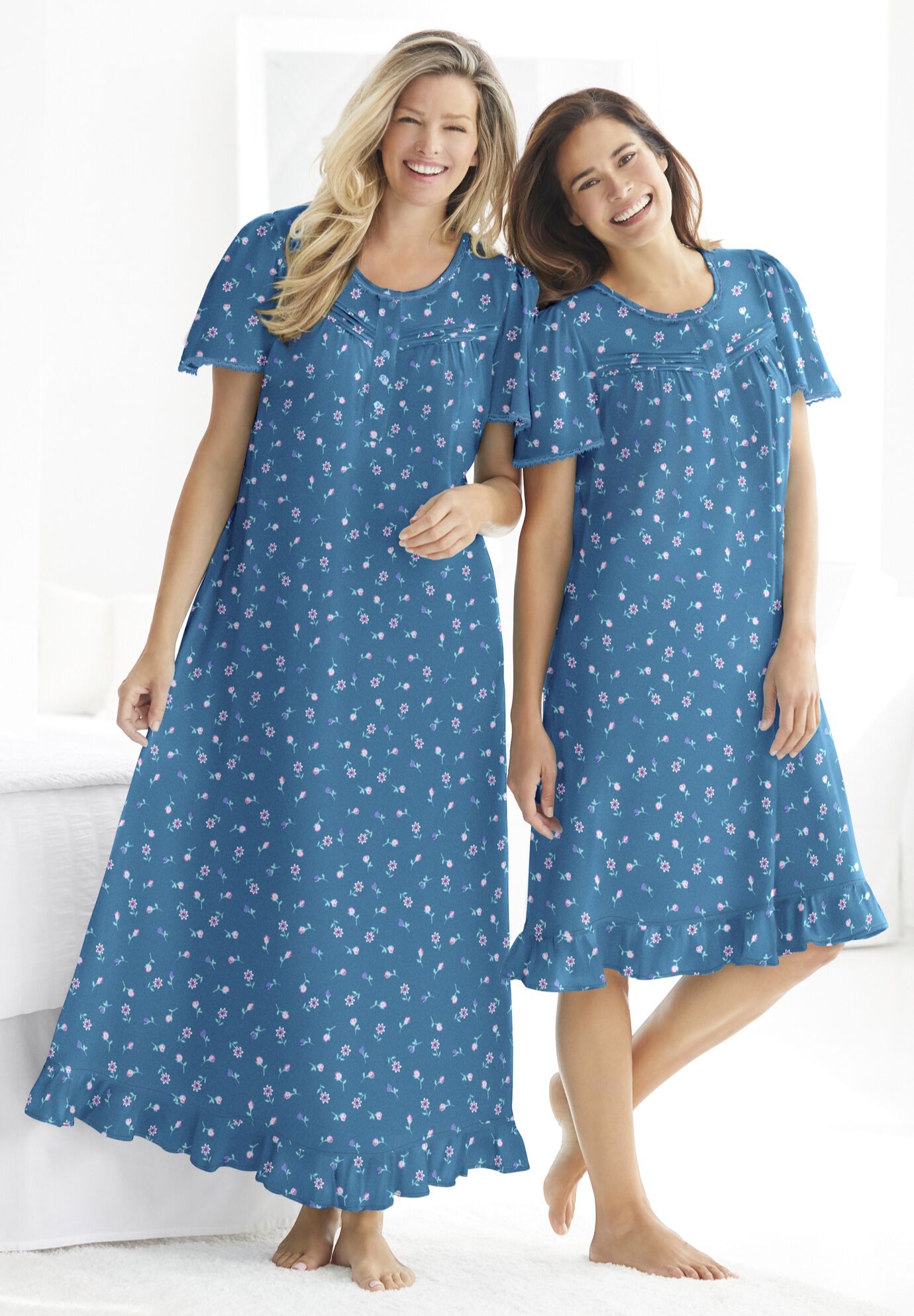 Short Floral Print Cotton Gown, , alternate image number 5