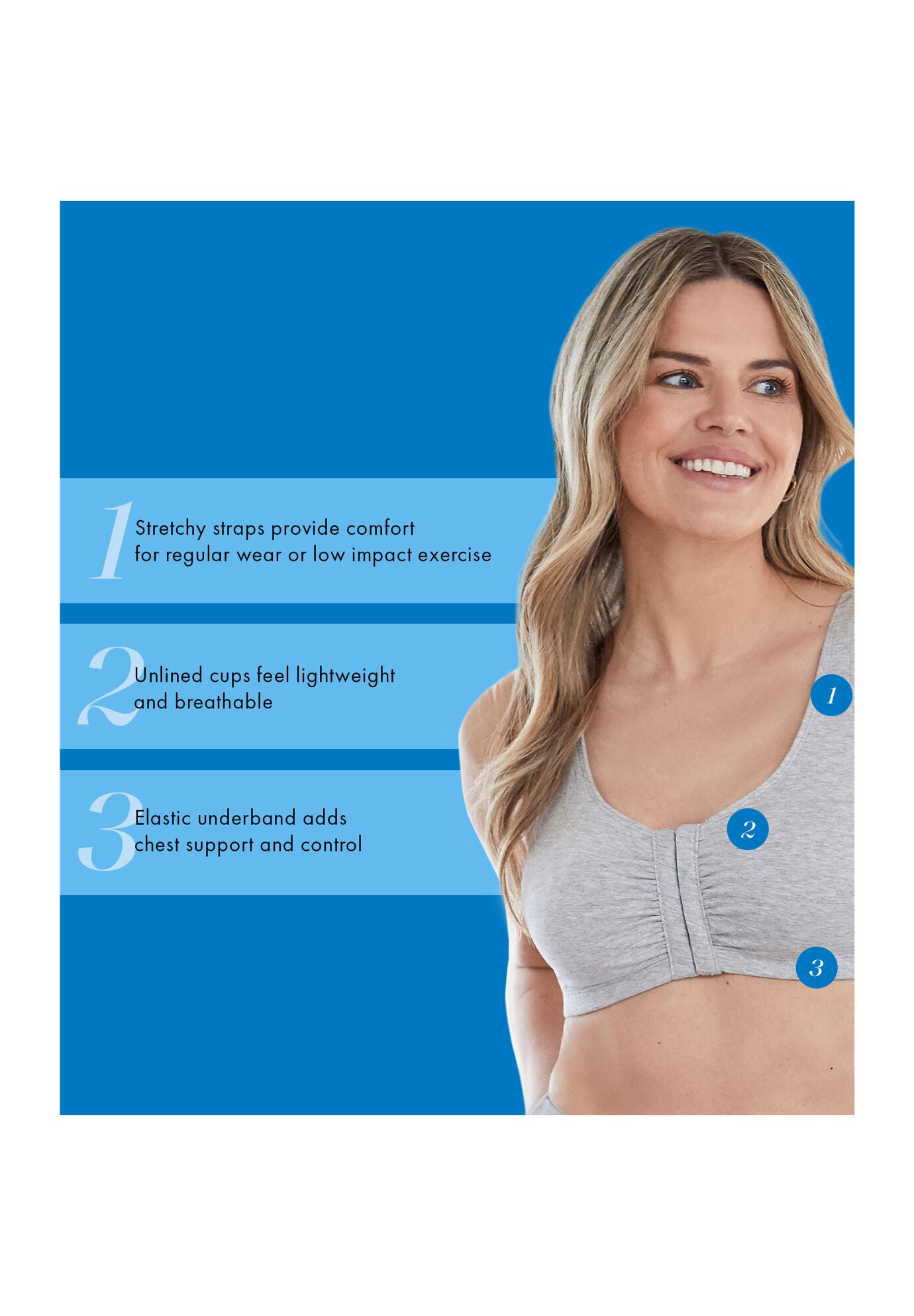 Bestform 5006014 Comfortable Unlined Wireless Cotton Stretch Sports Bra With Front Closure, , alternate image number 4