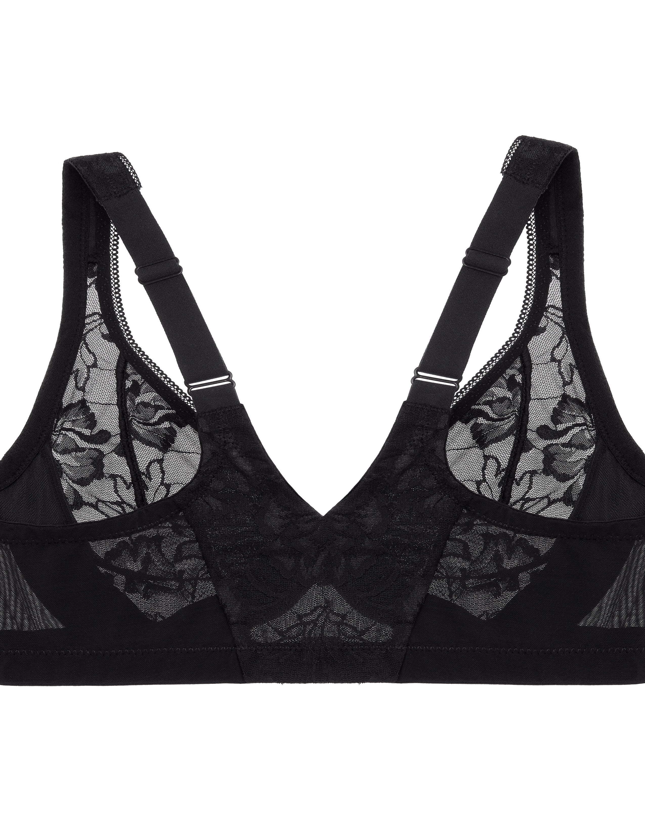 Glamorise Lacey T-Back Front-Closure WonderWire Underwire  Bra 9246 (Women&#39;s & Women&#39;s Plus), SOLID BLACK, alternate image number 4