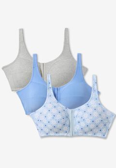 3-Pack Front-Close Cotton Wireless Bra