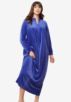 Smocked Velour Long Robe