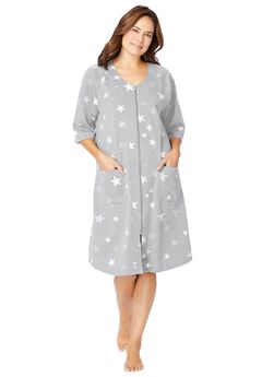 Short French Terry Zip-Front Robe