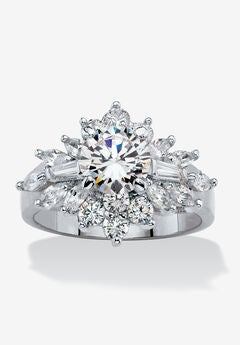 Platinum Plated Round Cluster Ring Cubic Zirconia (3 5/8 cttw TDW)