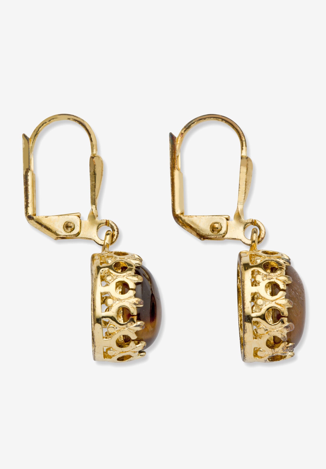 Yellow Gold-Plated Drop Earrings (12X10Mm) Genuine Tiger'S Eye, , on-hover image number 1