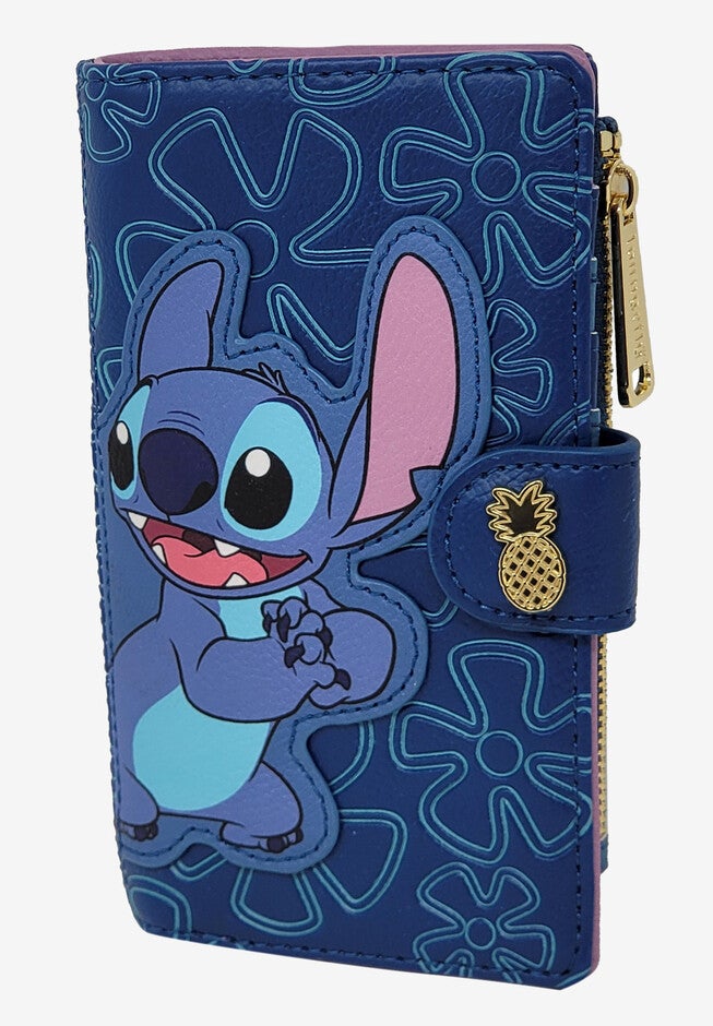 Loungefly X Disney Women'S Stitch Snap Flap Wallet Pineapples Flowers Blue Wallet, , alternate image number 7