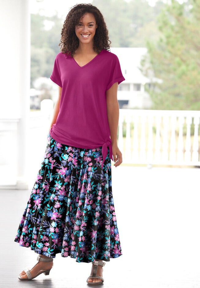 Wide Elastic Waist Skirt, , alternate image number 4
