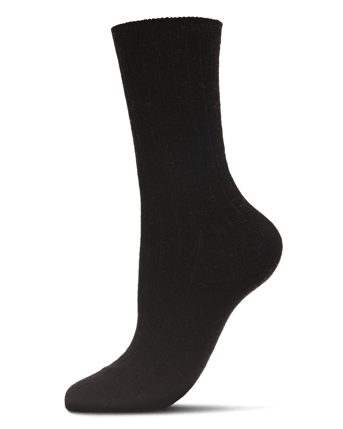 Women's Soft Solid Luxe Ribbed Cashmere Blend Crew Socks, BLACK, hi-res image number 0
