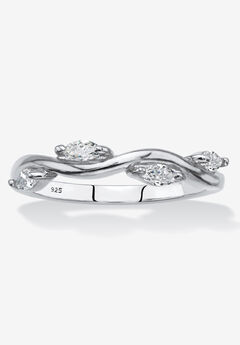 Sterling Silver Cubic Zirconia Marquise Vine Ring