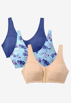 3-Pack Front-Close Cotton Wireless Bra