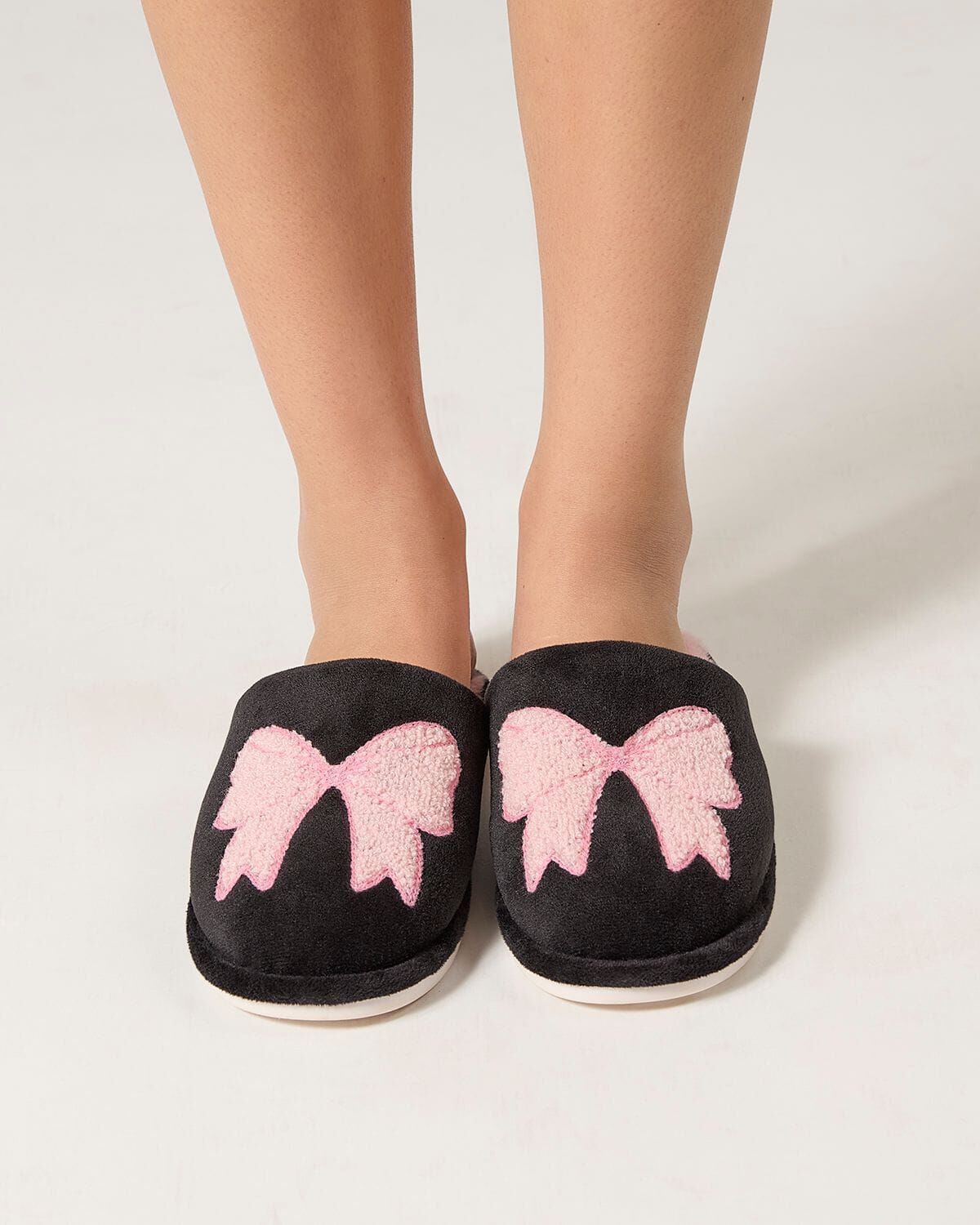 Women's Bow Plush Memory Foam Slippers, BLUSH, alternate image number 2
