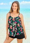 Longer-Length Tiered-Ruffle Tankini Top, OASIS FLORAL, hi-res image number 0