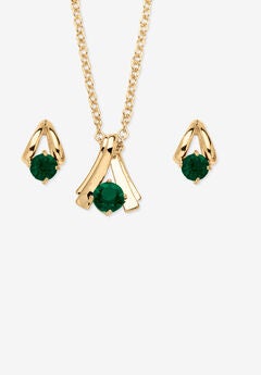 Simulated Birthstone Solitaire Pendant and Earring Set with FREE Gift in Goldtone, Boxed