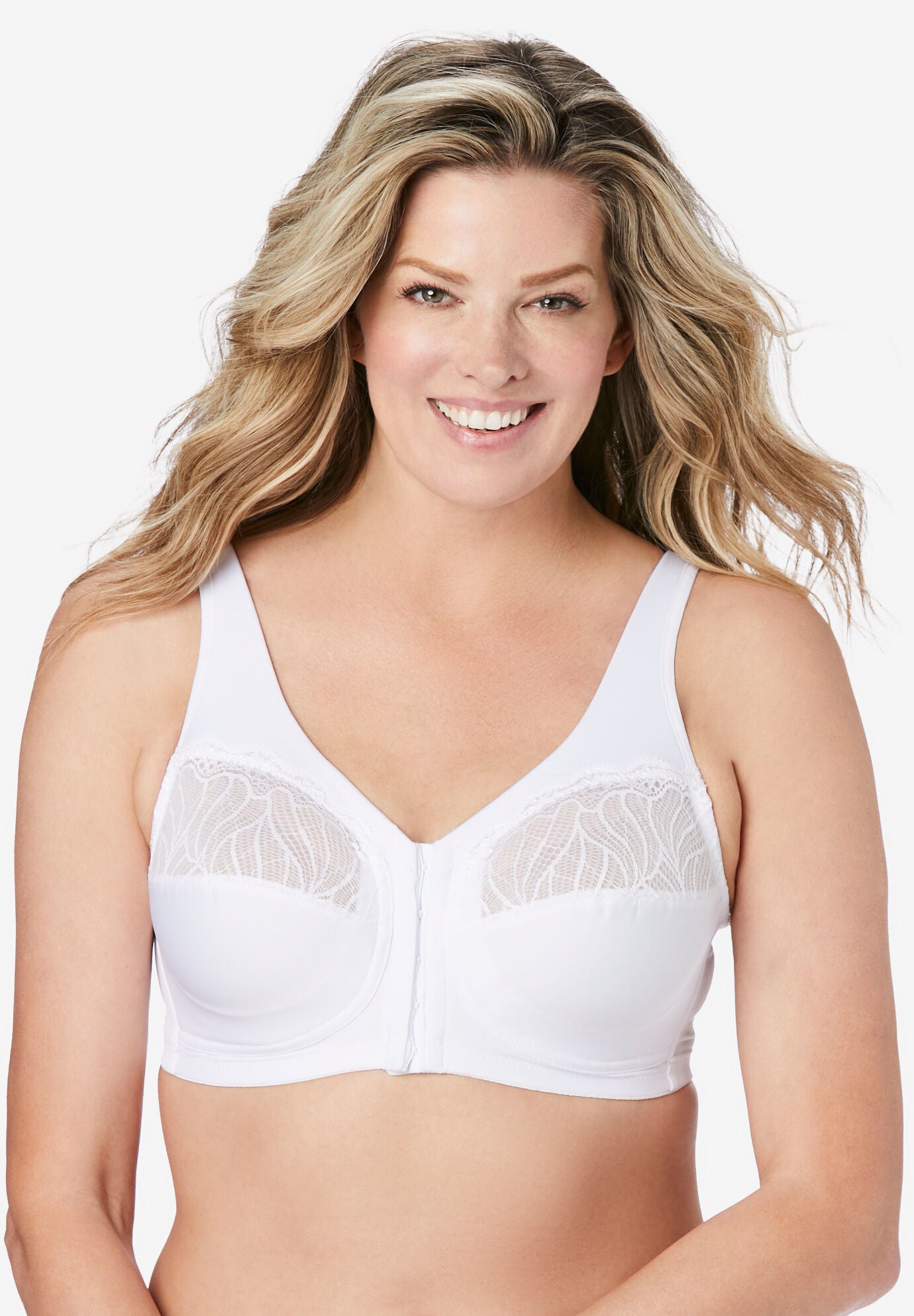 Full Figure Plus Size MagicLift Natural Shape Front-Close Bra Wirefree 1210, WHITE, hi-res image number 0