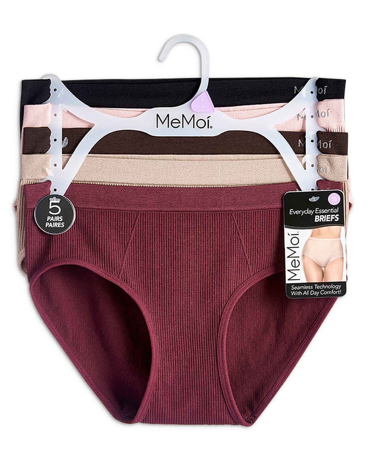 5 Pair Women's Seamless Ribbed No-Show Tag-Free Briefs, BLACK MULTI, alternate image number 1