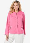 Short Waffle Knit Embroidered Bed Jacket, PEONY PETAL, hi-res image number null