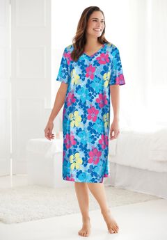 V-Neck Short Sleeve Knee-Length Cotton Sleepshirt