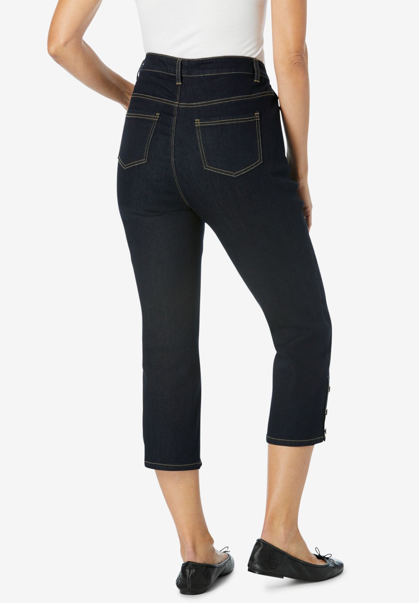 Comfort Stretch Denim Capri, INDIGO, on-hover image number 1