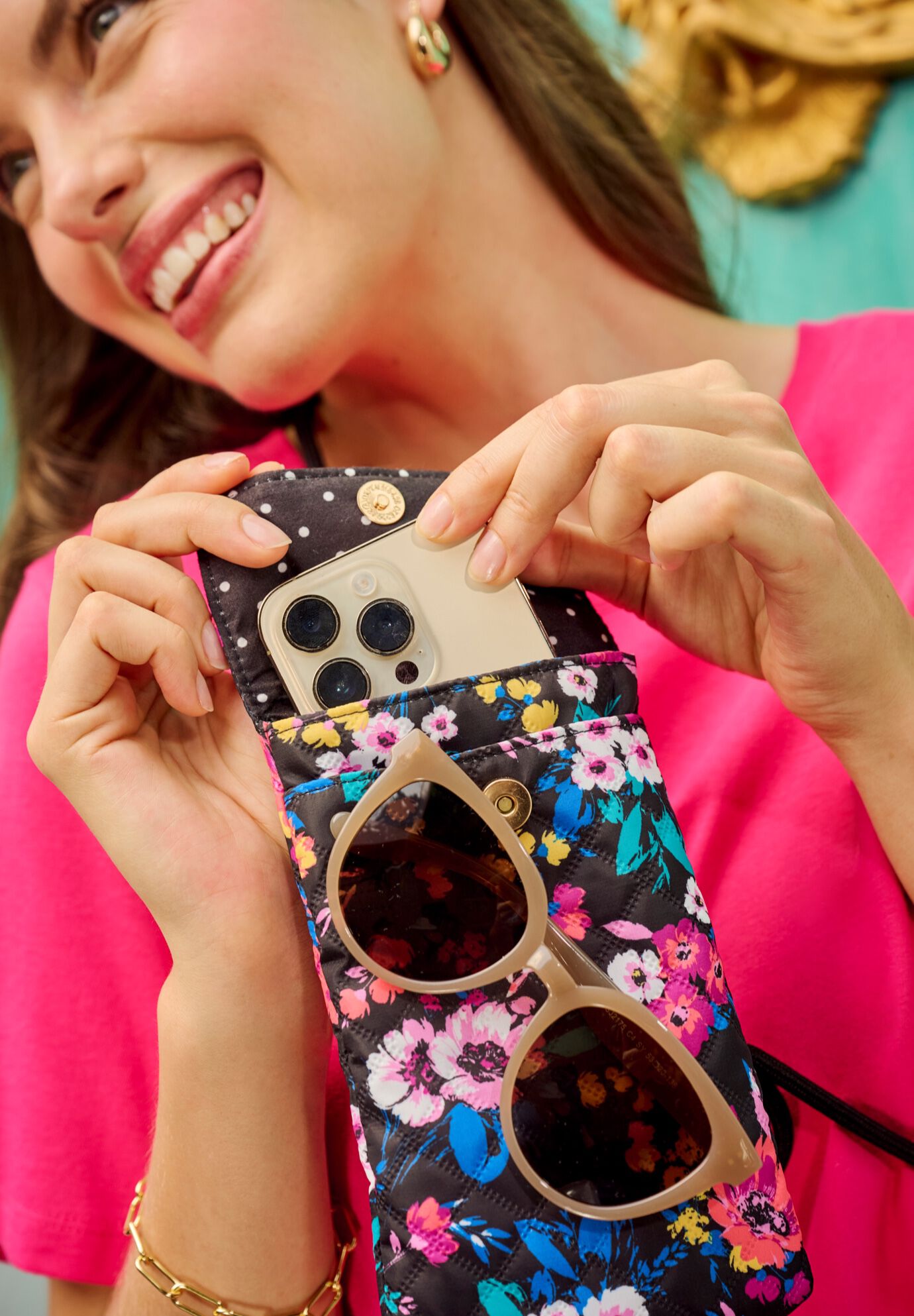 Compact Eyeglass, Phone and Wallet Set, BLACK MULTI FLORAL, on-hover image number 1