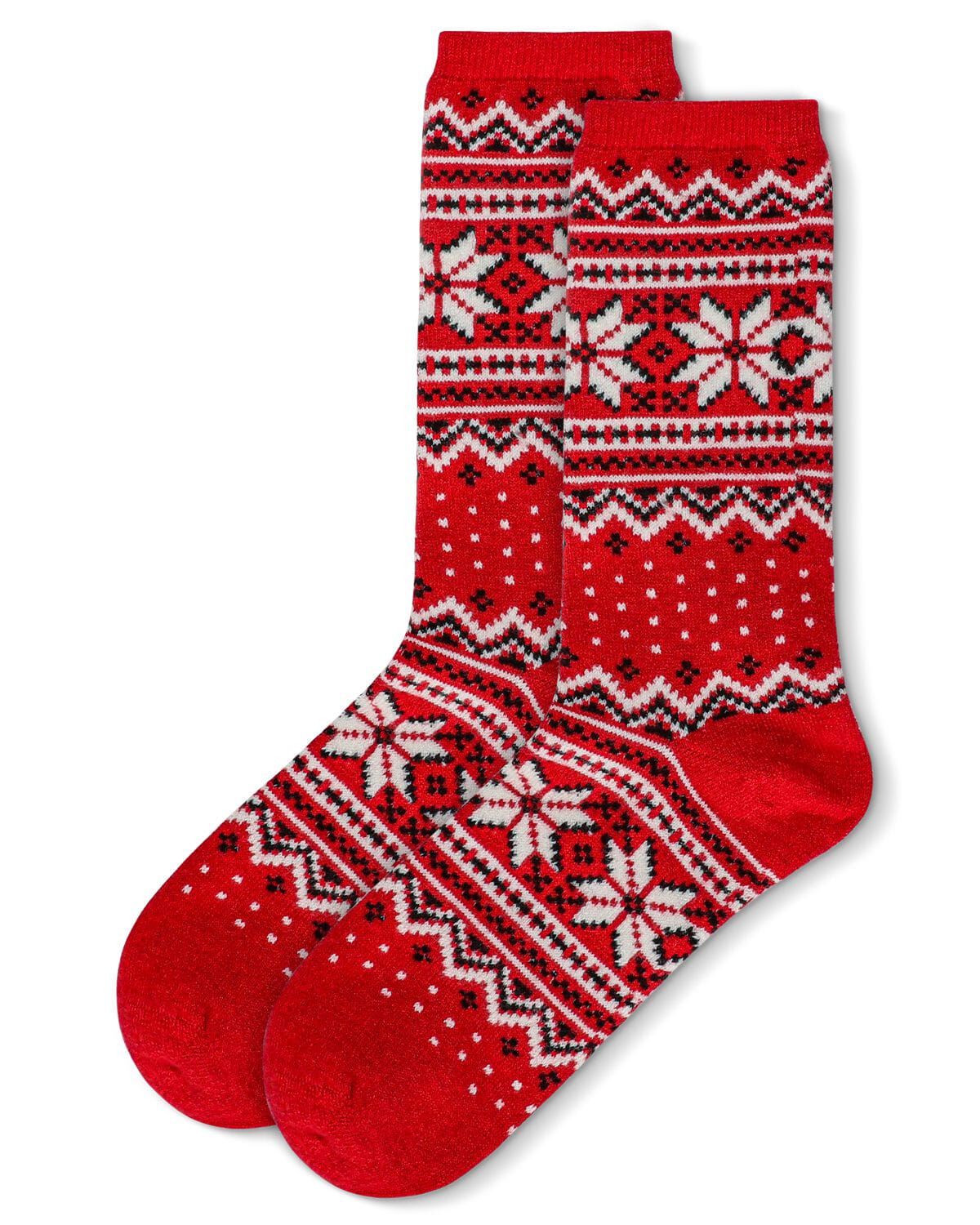Women's Soft Fairisle Cashmere Blend Crew Socks, RED, alternate image number 2