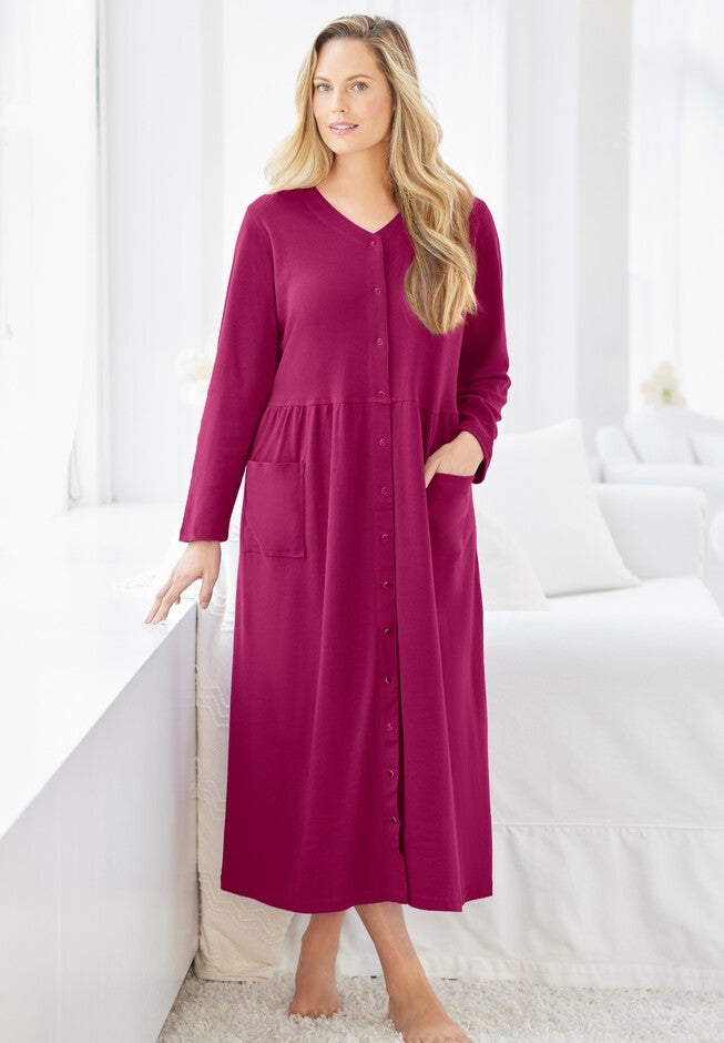 Long Snap-Front Knit Lounger, , alternate image number 4