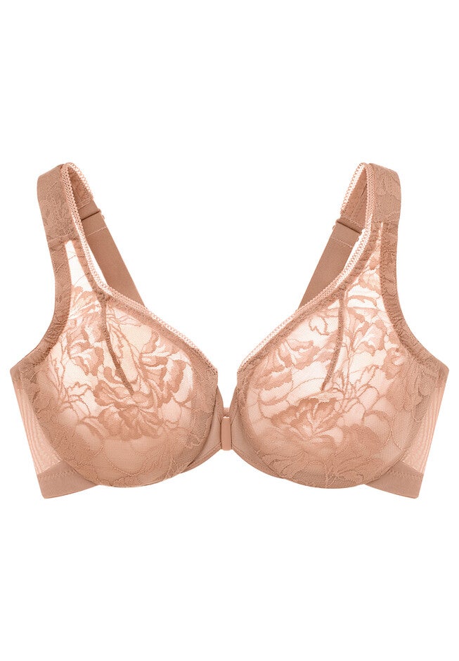 Full Figure Plus Size Lacey T-Back Front-Close WonderWire Bra Underwire 9246, , alternate image number 4