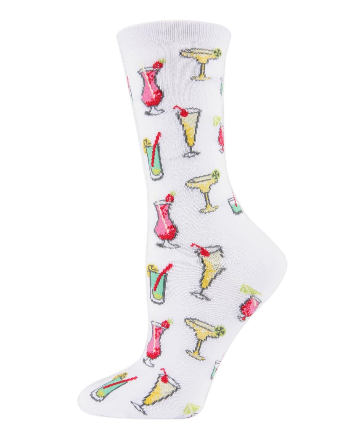 Tropical Drinks Bamboo Blend Crew Socks, WHITE, hi-res image number 0