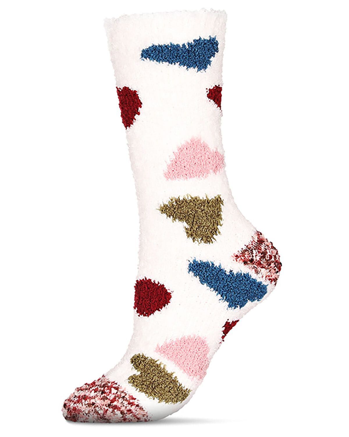 Women's Plenty 'O Hearts Multicolor Cozy Crew Socks, IVORY, hi-res image number 0