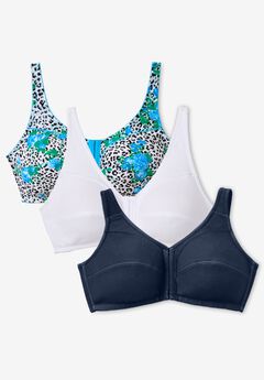 3-Pack Front-Close Cotton Wireless Bra