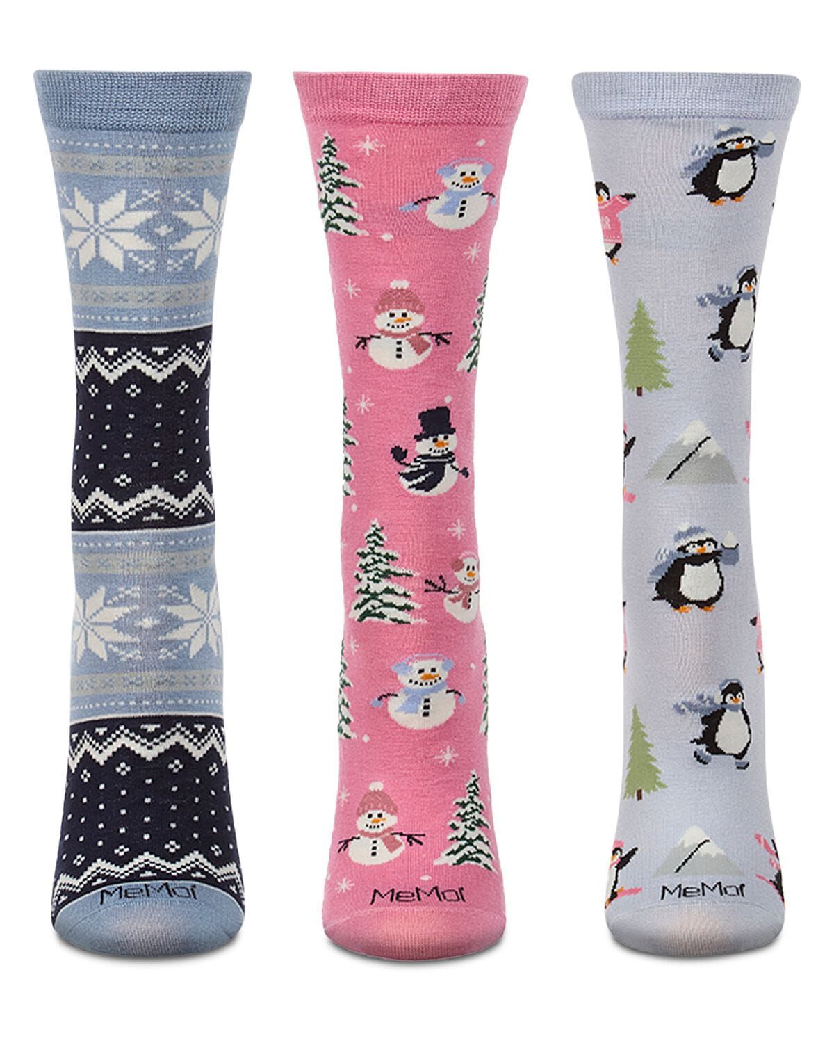 3 Pair Women's "Warm & Cozy Winter Wishes"  Novelty Crew Socks Gift Set, PURPLE MULTI, alternate image number 1