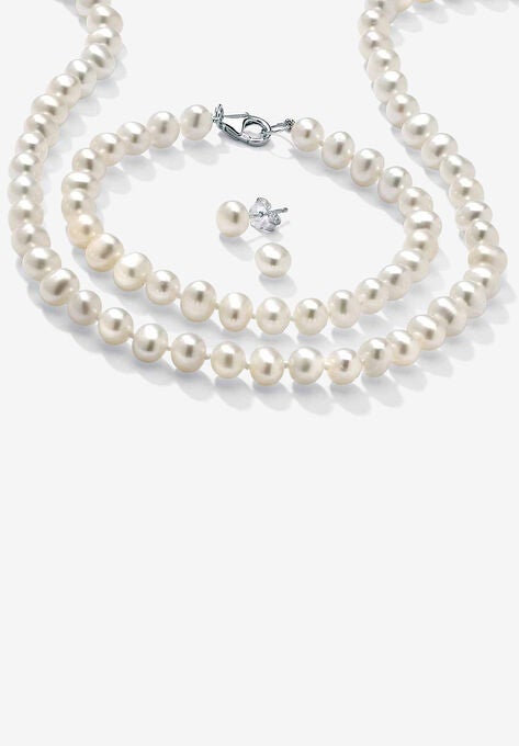 Silver Necklace, Bracelet and Earring Set Cultured Freshwater Pearl, SILVER, hi-res image number null