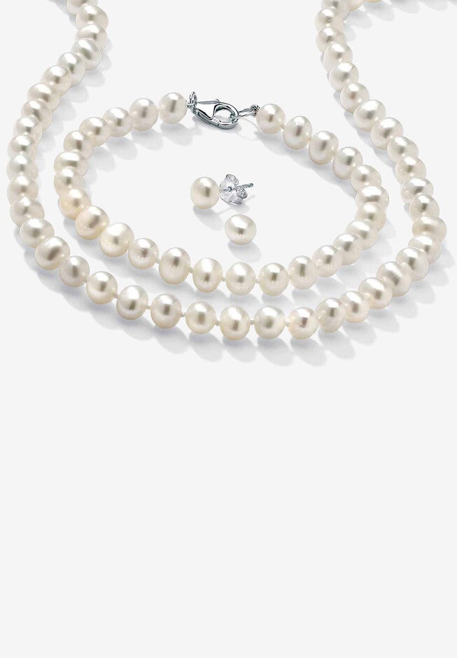 Silver Necklace, Bracelet and Earring Set Cultured Freshwater Pearl, SILVER, hi-res image number 0
