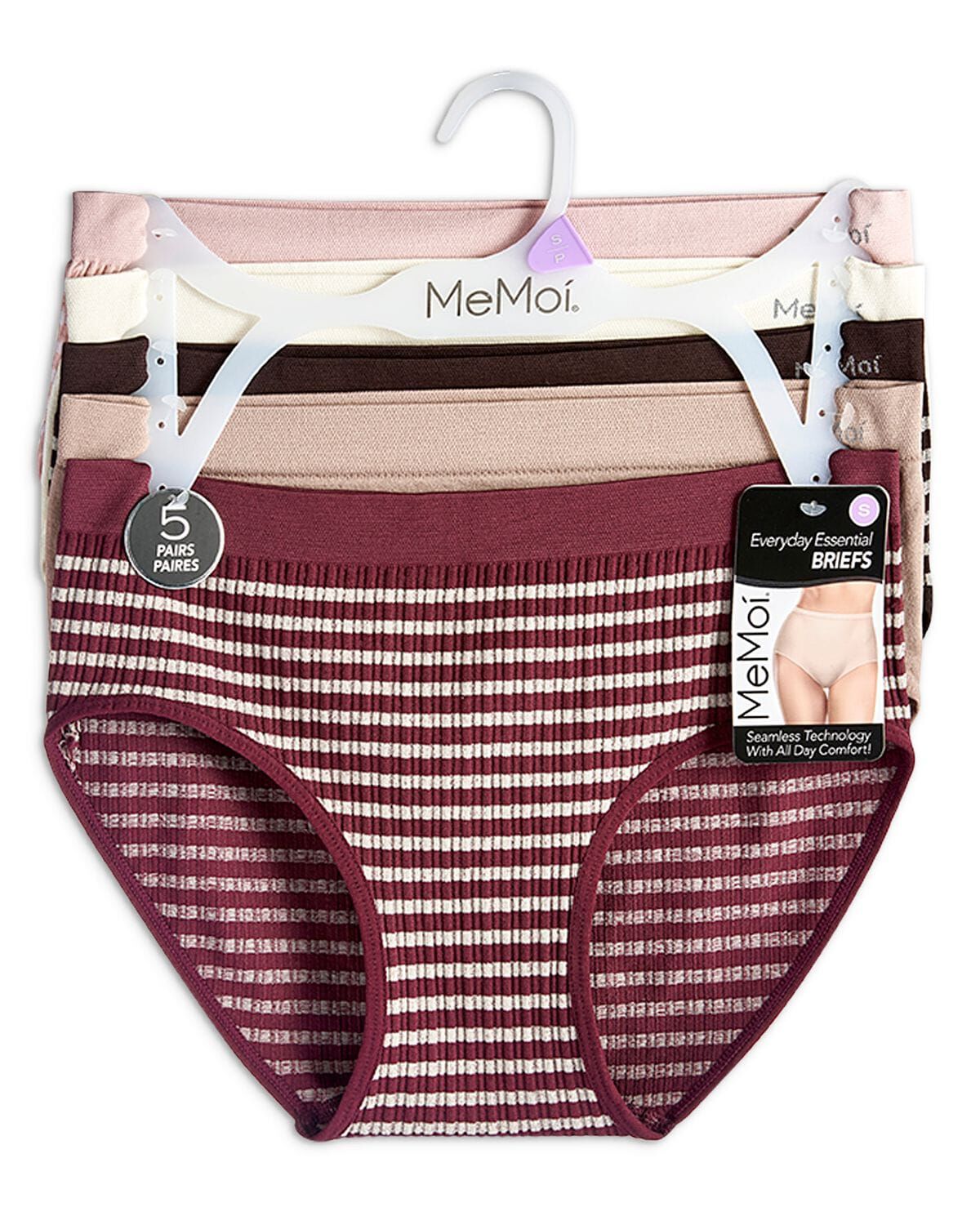 5 Pair Women's Seamless Striped Crinkle-Texture Ribbed Tag-Free Briefs, NUDE MULTI, alternate image number 1