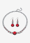 Silver Tone Collar Necklace and Earring Set, Simulated Birthstone, JULY, hi-res image number null
