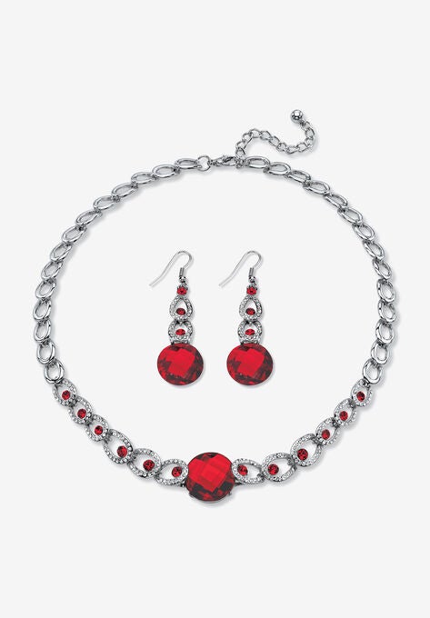 Silver Tone Collar Necklace and Earring Set, Simulated Birthstone, JULY, hi-res image number null