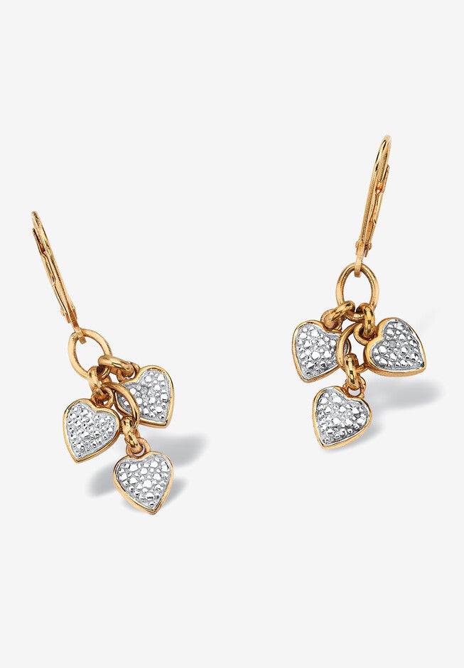 Gold over Sterling Silver Heart Charm Drop Earrings with Diamond Accents, DIAMOND, hi-res image number 0