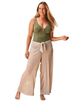 Metallic Crinkle Cover-Up Pants