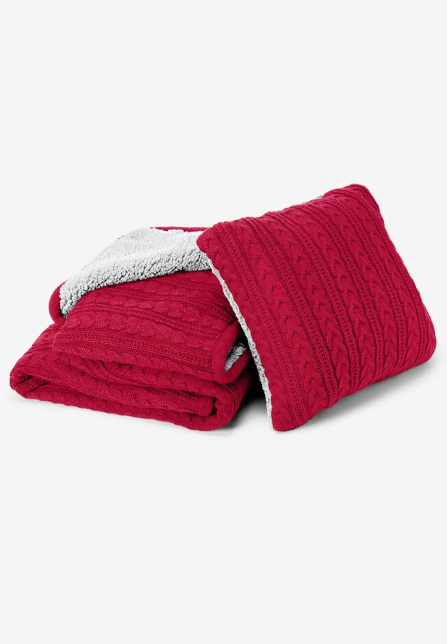 2-Piece Cable Throw & Pillow Cover Set, CLASSIC RED, hi-res image number null
