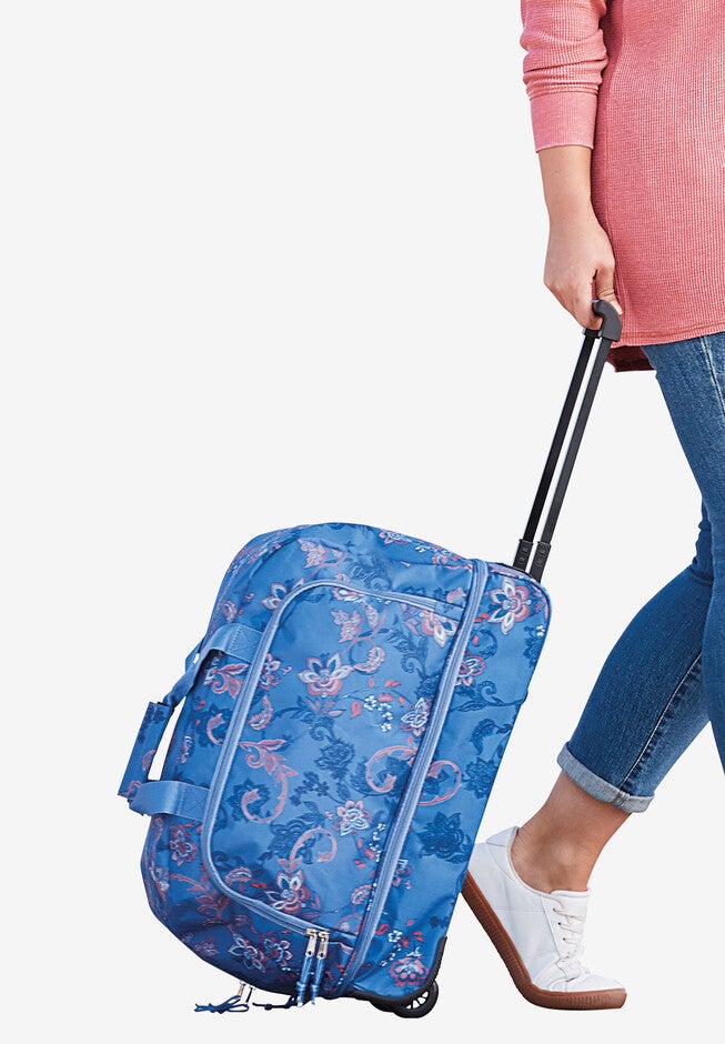 2-Piece Duffle Trolley & Cosmetic Case Set, DUSTY INDIGO SCROLL, hi-res image number 0