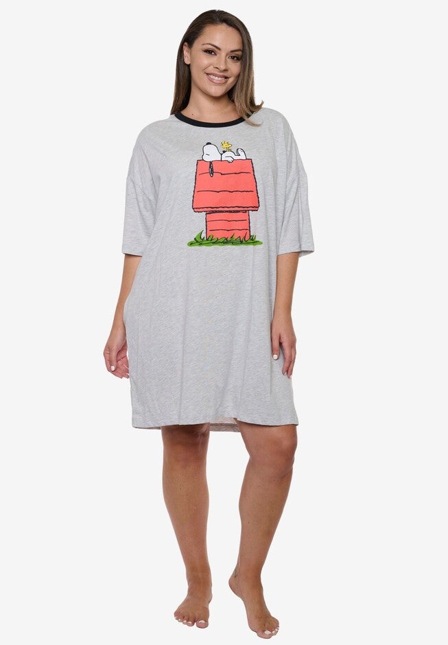 Women's Peanuts Snoopy & Woodstock Dorm Sleep Shirt One Size, GRAY, alternate image number 3