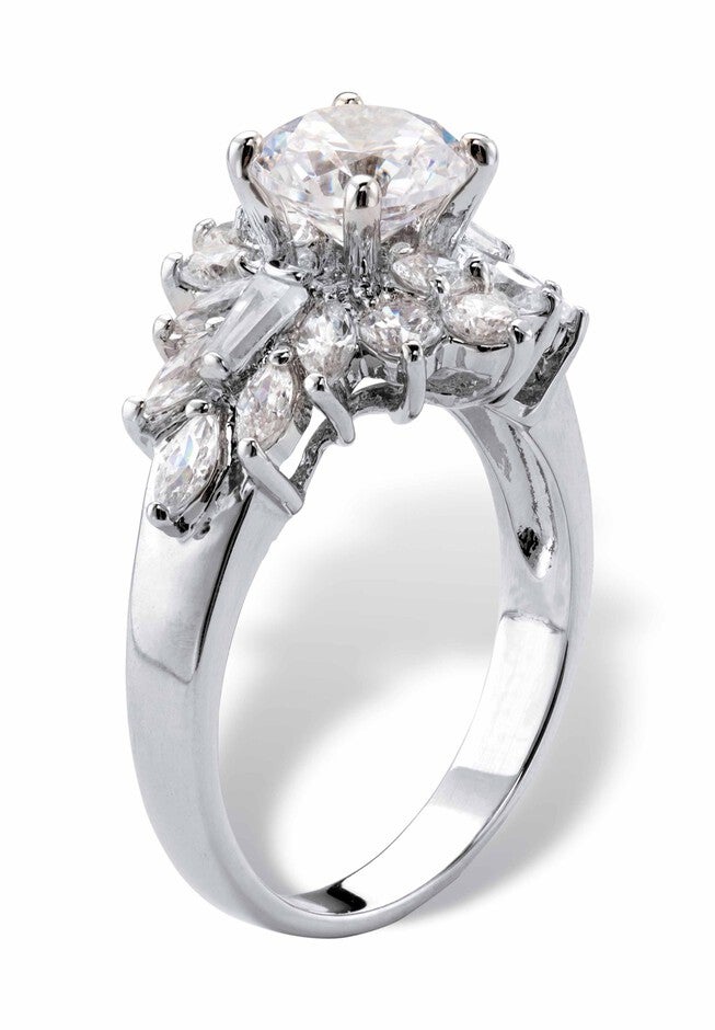 Platinum Plated Round Cluster Ring Cubic Zirconia (3 5/8 cttw TDW), , on-hover image number 1