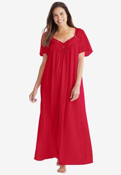 Long Silky Lace-Trim Gown