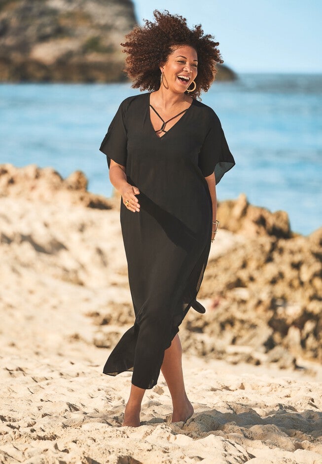 V-Neck Swim Caftan, BLACK, hi-res image number null