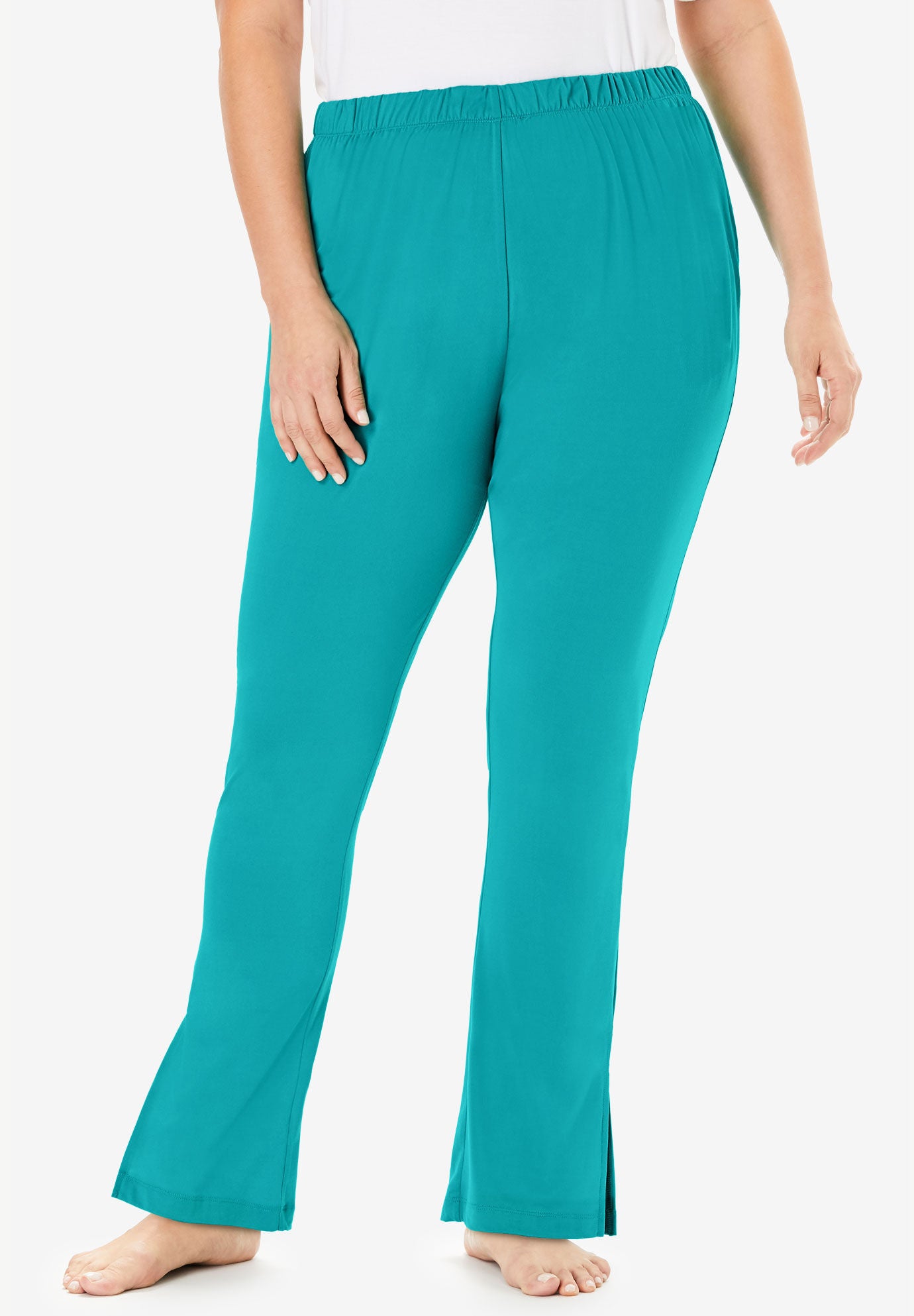 Dreams /& Co Womens Plus Size Side Slit Wide Leg Pant