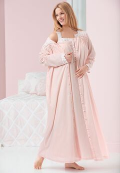 Long 2-Piece Cabbage-Rose Peignoir Set