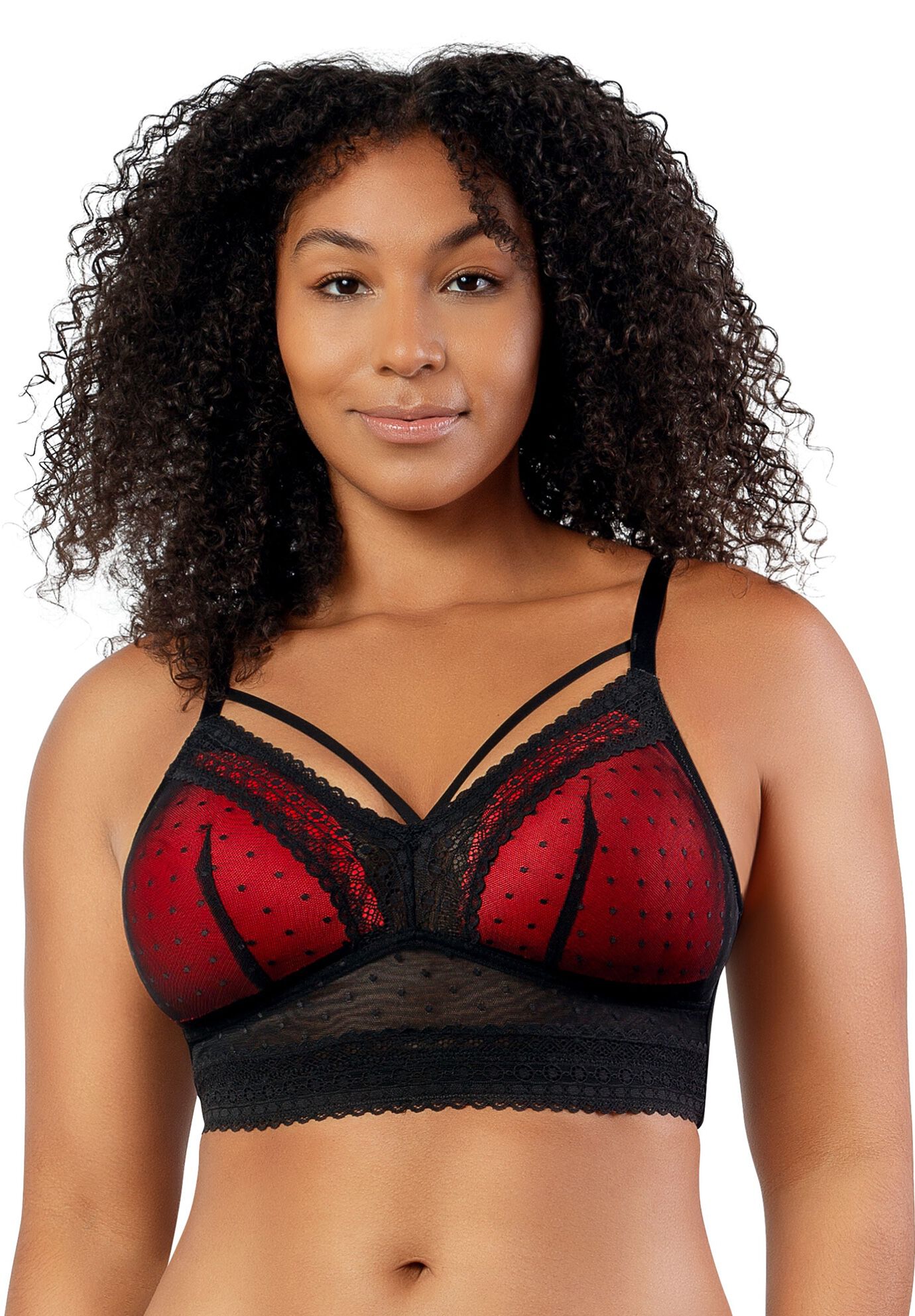 Mia Dot Wire-Free Padded Mesh Bralette, BLACK, hi-res image number 0